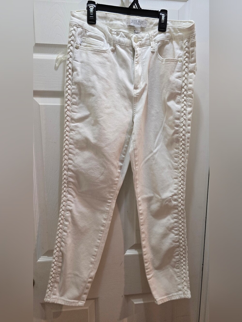 Judy Blue White Braided-Trim Relaxed Jeans 13/31
